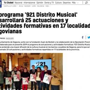 20 minutos: El programa ‘921 Distrito Musical’ desarrollará 25 actuaciones y actividades formativas en 17 localidades segovianas