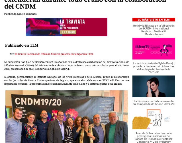 Las Jornadas de Música Contemporánea de Segovia se extenderán durante todo el año con la colaboración del CNDM