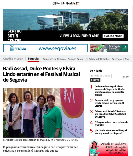 El Norte de Castilla: Badi Assasd, Dulce Pontes y Elvira Lindo estarán en el Festival Musical de Segovia