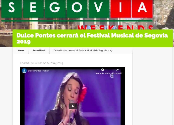 acueducto2.com: Dulce Pontes cerrará el Festival Musical de Segovia 2019