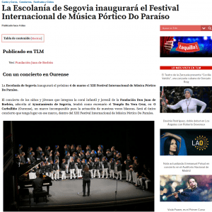 todalamusica.es: La Escolanía de Segovia inaugurará el Festival Internacional de Música Pórtico Do Paraíso