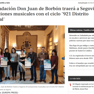 La Fundación Don Juan de Borbón traerá a Segovia 20 actuaciones musicales con el ciclo ‘921 Distrito Musical’