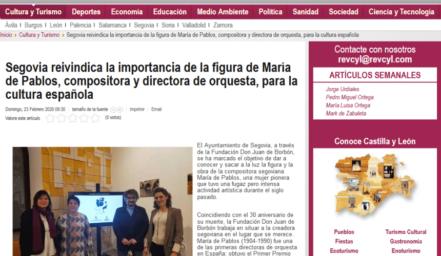 Segovia reivindica la importancia de la figura de María de Pablos, compositora y directora de orquesta, para la cultura española