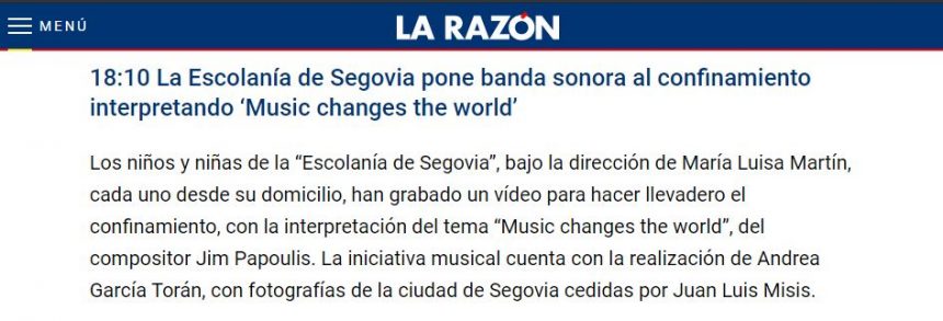 18:10 La Escolanía de Segovia pone banda sonora al confinamiento interpretando ‘Music changes the world’