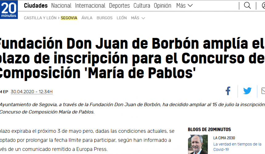 Fundación Don Juan de Borbón amplía el plazo de inscripción para el Concurso de Composición ‘María de Pablos’