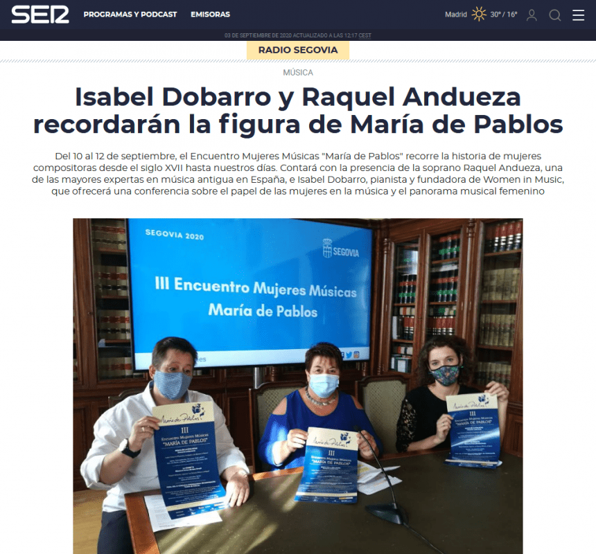 Isabel Dobarro y Raquel Andueza recordarán la figura de María de Pablos