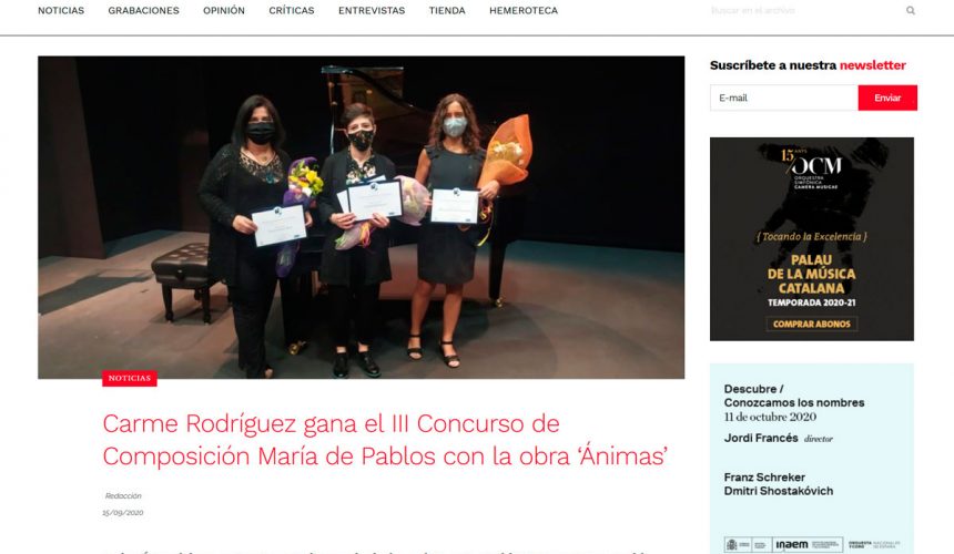 Carme Rodríguez gana el III Concurso de Composición María de Pablos con la obra ‘Ánimas’