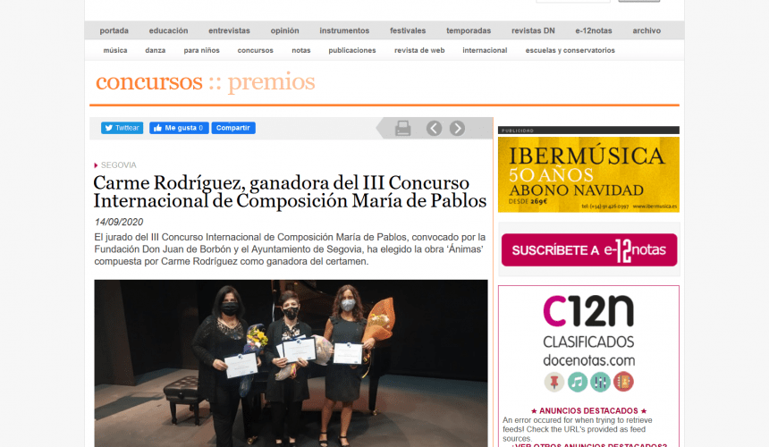 Carme Rodríguez, ganadora del III Concurso Internacional de Composición María de Pablos