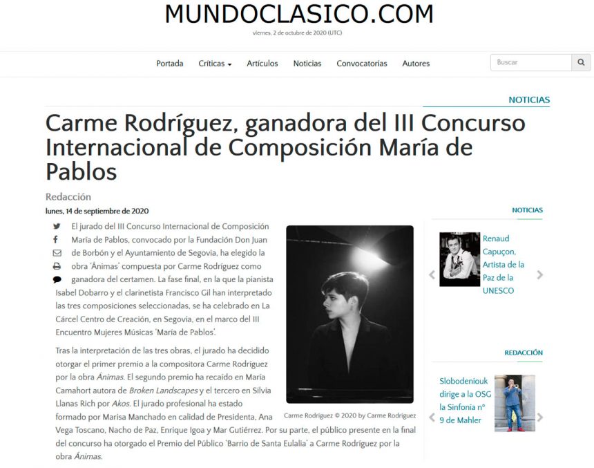Carme Rodríguez, ganadora del III Concurso Internacional de Composición María de Pablos