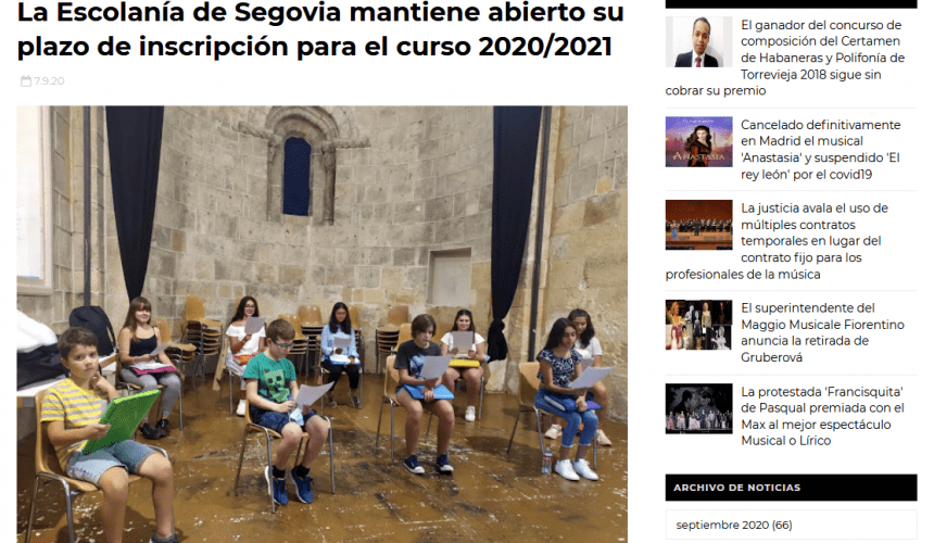 La Escolanía de Segovia mantiene abierto su plazo de inscripción para el curso 2020/2021