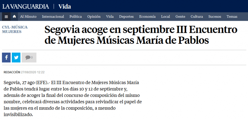 Segovia acoge en septiembre III Encuentro de Mujeres Músicas María de Pablos